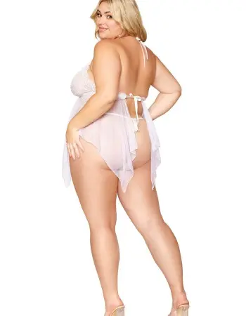 Babydoll and G-String - Queen Size - White
