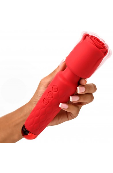 Pleasure Rose 10x Silicone Wand With Rose  Attachment - Red