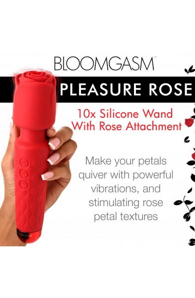 Pleasure Rose 10x Silicone Wand With Rose  Attachment - Red