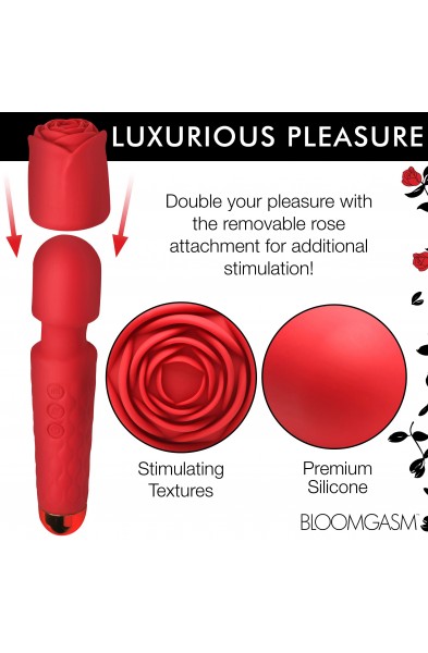 Pleasure Rose 10x Silicone Wand With Rose  Attachment - Red