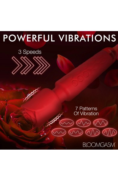 Pleasure Rose 10x Silicone Wand With Rose  Attachment - Red