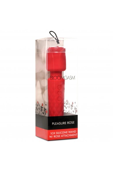 Pleasure Rose 10x Silicone Wand With Rose  Attachment - Red