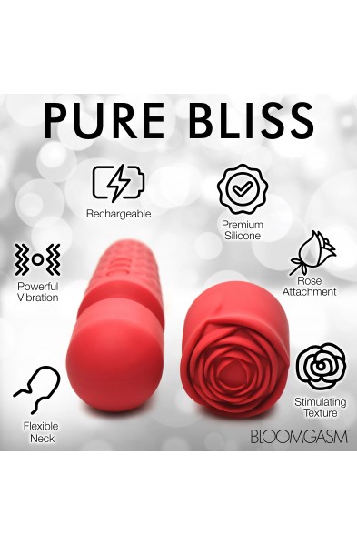 Pleasure Rose 10x Silicone Wand With Rose  Attachment - Red