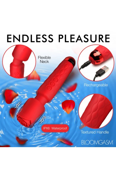 Pleasure Rose 10x Silicone Wand With Rose  Attachment - Red