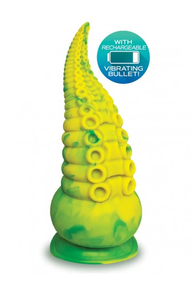 Alien Nation Octopod Silicone Rechargeable  Vibrating Creature Dildo - Yellow and Green