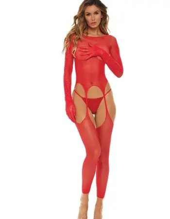 Bring It Over Bodystocking - One Size - Red