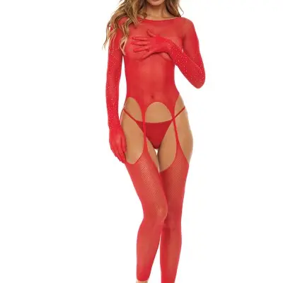 Bring It Over Bodystocking - One Size - Red