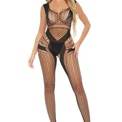 Catch Feelings Crotchless Bodystocking - One Size  - Black