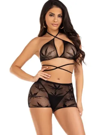 2 Pc Mary Jane Wrap Around Bra Top and Boy Shorts  - One Size - Black