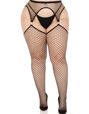 Kya Net Garter Belt Stocking - 1x/2x - Black