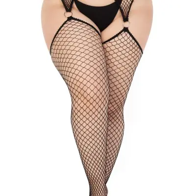 Kya Net Garter Belt Stocking - 1x/2x - Black
