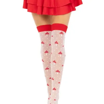 Polka Dot Mushroom Thigh High - One Size - White/red
