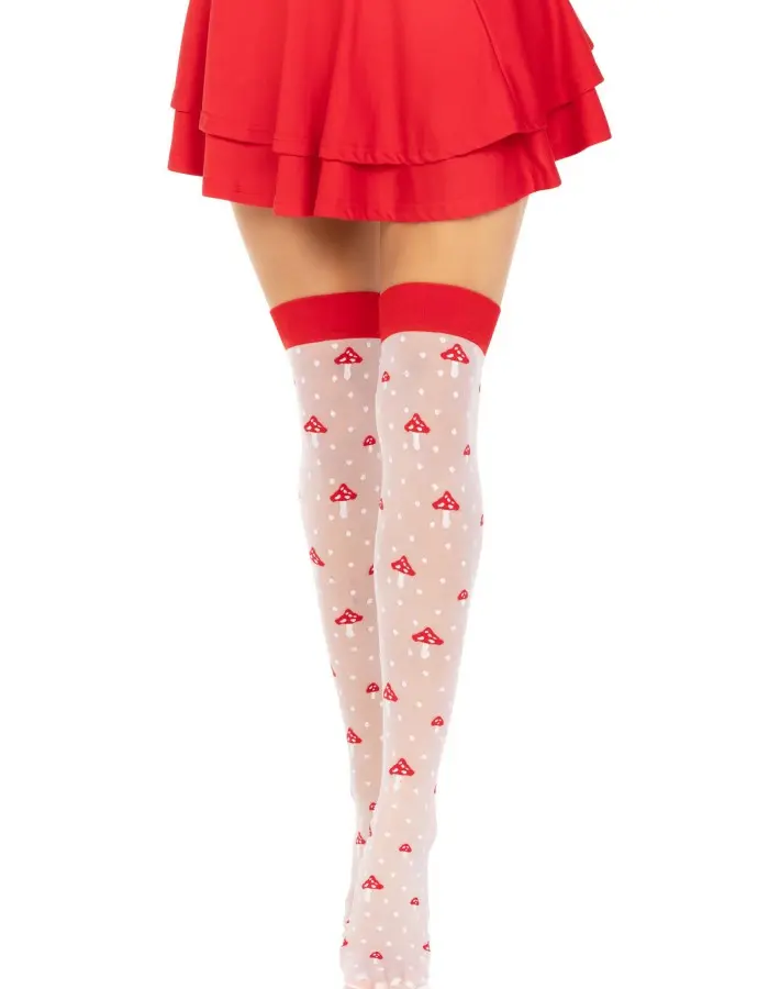 Polka Dot Mushroom Thigh High - One Size - White/red