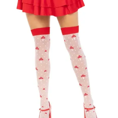 Polka Dot Mushroom Thigh High - One Size - White/red
