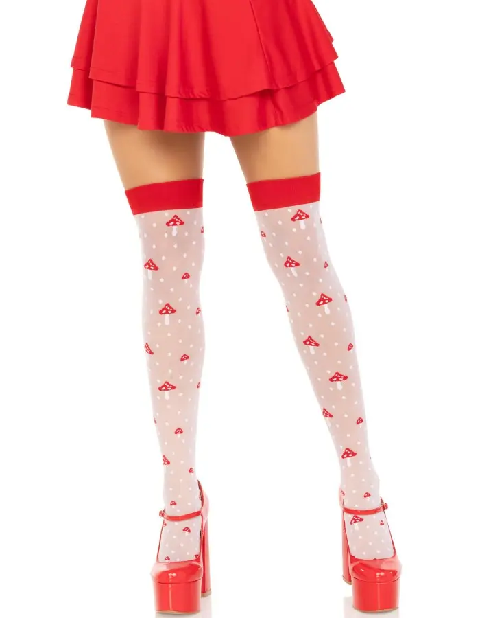 Polka Dot Mushroom Thigh High - One Size - White/red