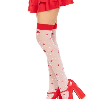 Polka Dot Mushroom Thigh High - One Size - White/red