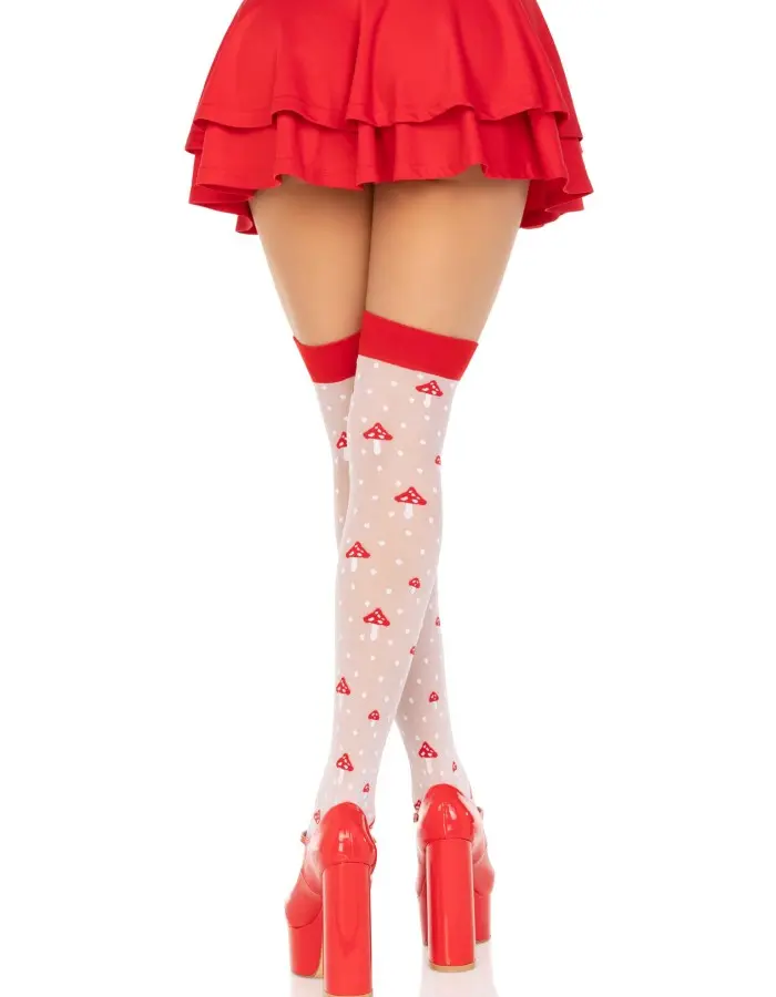Polka Dot Mushroom Thigh High - One Size - White/red