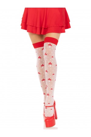 Polka Dot Mushroom Thigh High - One Size - White/red