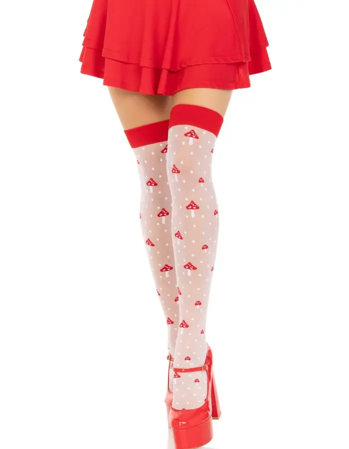 Polka Dot Mushroom Thigh High - One Size - White/red