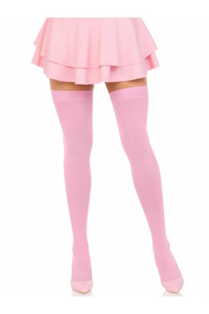 Opaque Nylon Thigh Highs - One Size - Pink