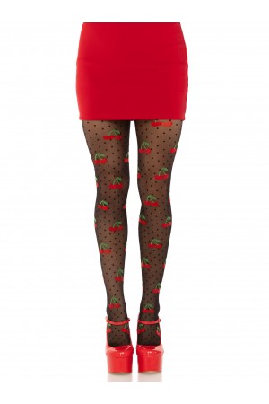 Polka Dot Cherry Tights - One Size - Black