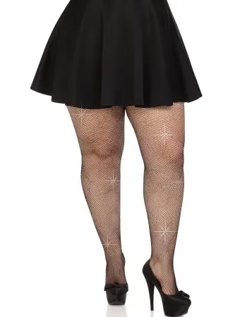 Colby Rhinestone Fishnet Tights - 1x/2x - Black