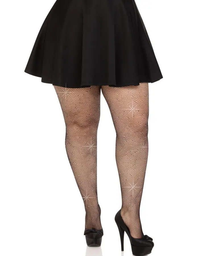 Colby Rhinestone Fishnet Tights - 1x/2x - Black