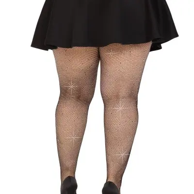 Colby Rhinestone Fishnet Tights - 1x/2x - Black