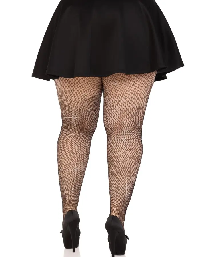 Colby Rhinestone Fishnet Tights - 1x/2x - Black