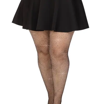 Colby Rhinestone Fishnet Tights - 1x/2x - Black