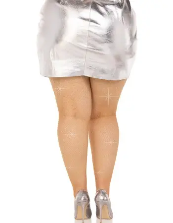 Colby Rhinestone Fishnet Tights - 1x/2x - Caramel