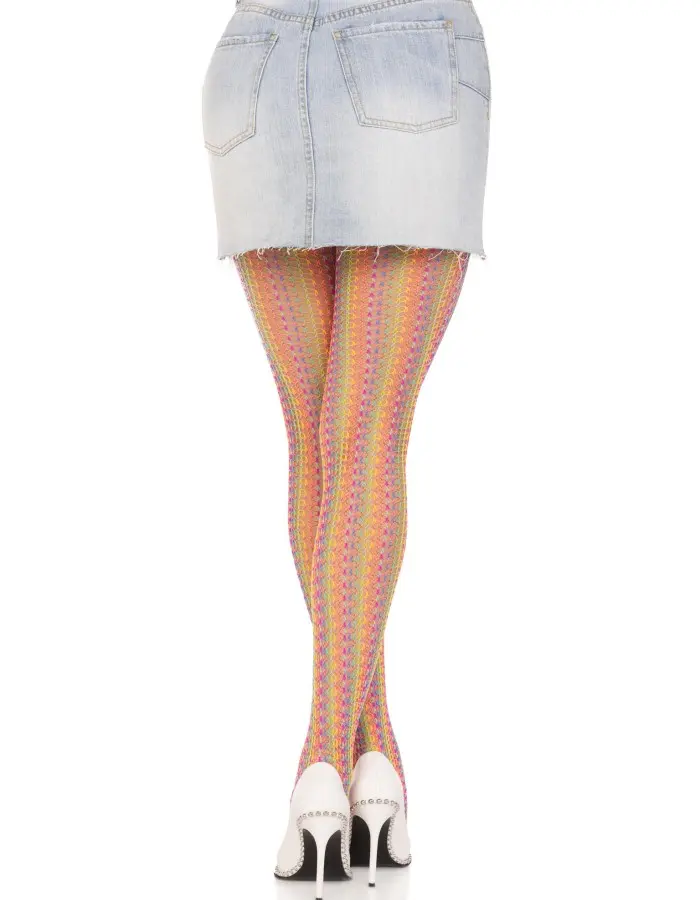 Rainbow Crochet Net Tights - One Size - Multicolor