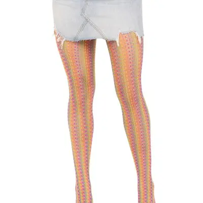 Rainbow Crochet Net Tights - One Size - Multicolor