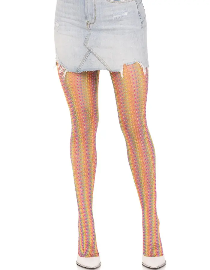 Rainbow Crochet Net Tights - One Size - Multicolor
