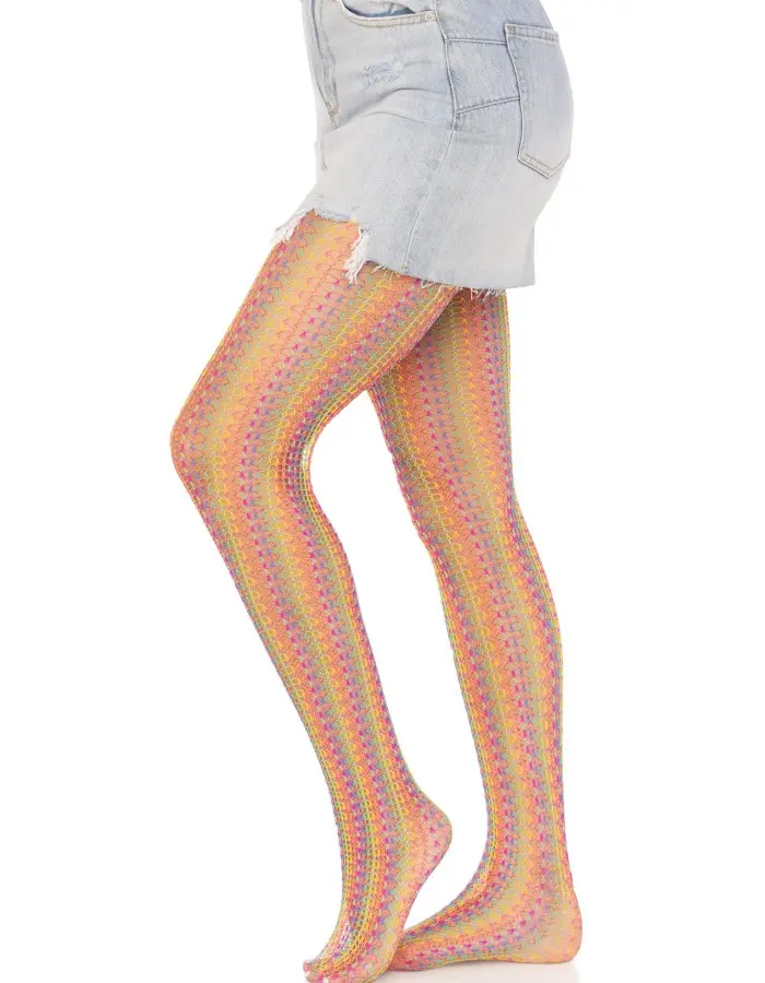 Rainbow Crochet Net Tights - One Size - Multicolor