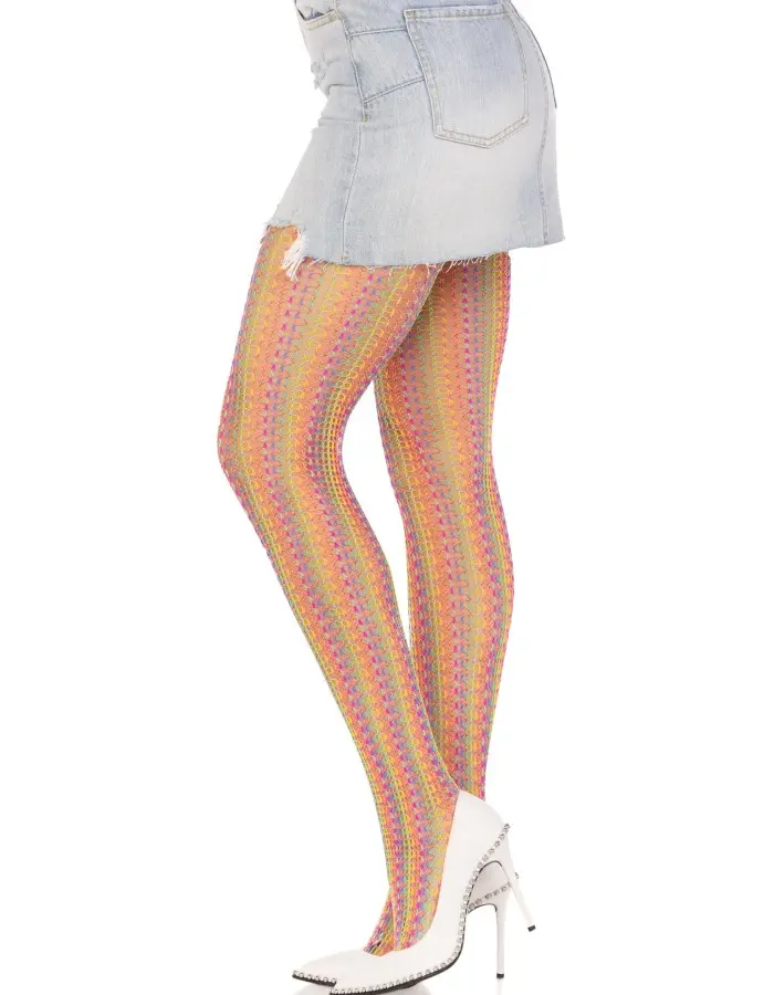 Rainbow Crochet Net Tights - One Size - Multicolor