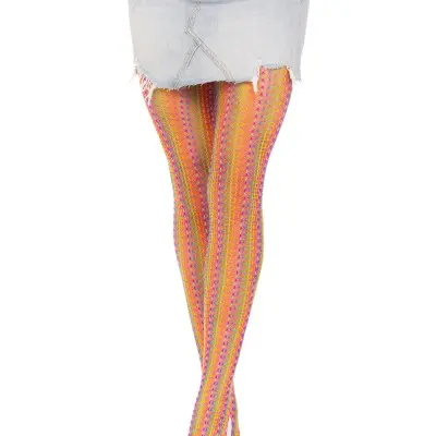 Rainbow Crochet Net Tights - One Size - Multicolor