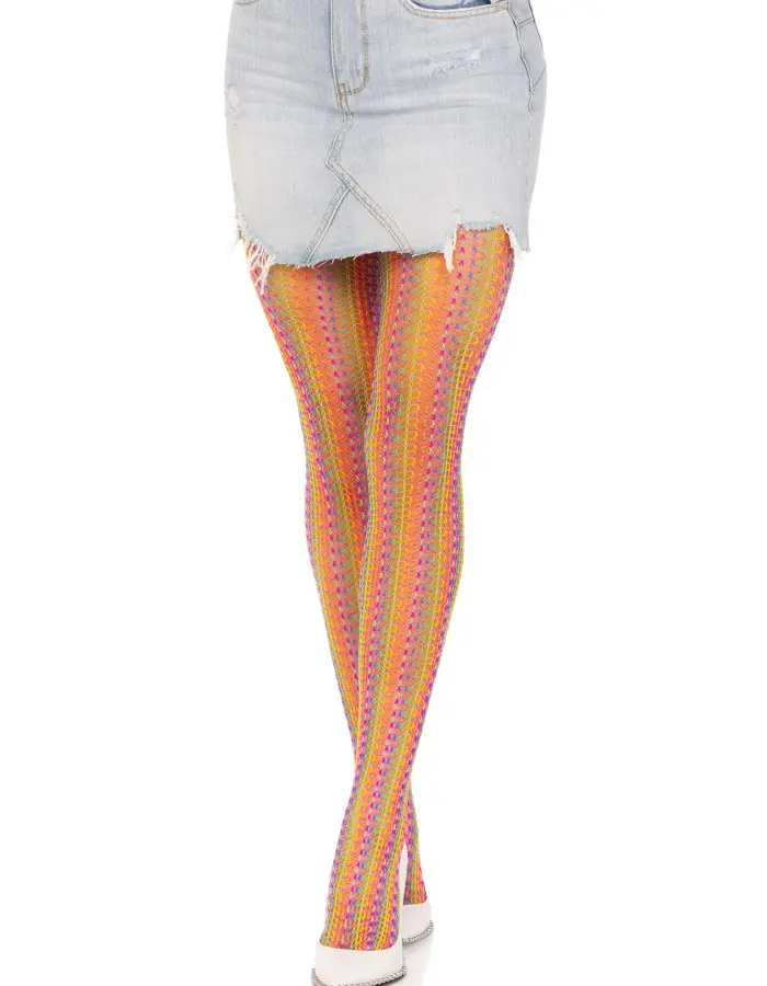 Rainbow Crochet Net Tights - One Size - Multicolor