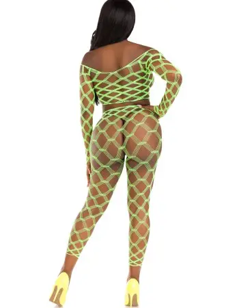 2 Pc Net Crop Top and Footless Tights - One Size - Neon Green