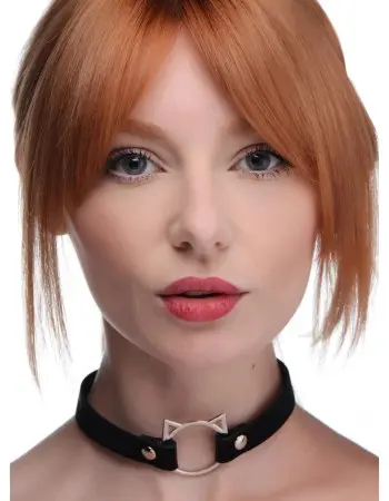 Kinky Kitty Ring Slim Choker - Black