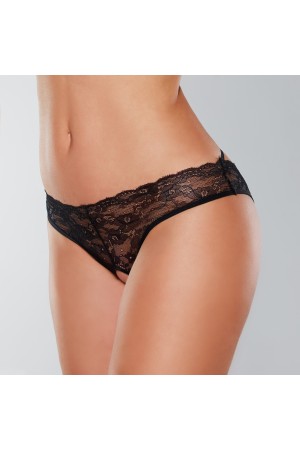 Open Panty Lace Front and Strap Back - One Size -  Black