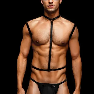 Envy 3 Pc Wet Look Chest Harness - Large/xlarge - Black