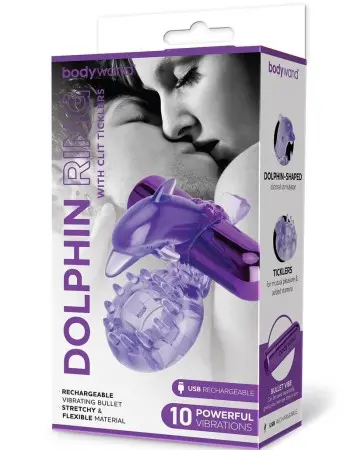 Bodywand Rechargeable Dolphin Ring With Ticklers - Purple