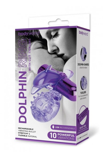 Bodywand Rechargeable Dolphin Ring With Ticklers - Purple