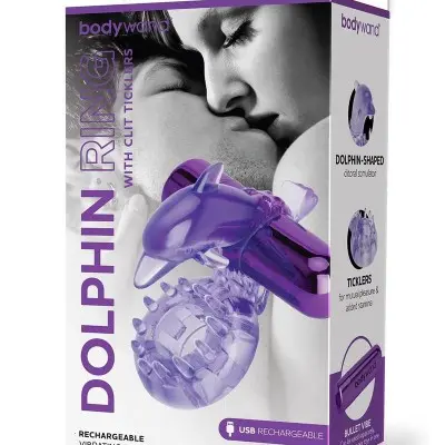 Bodywand Rechargeable Dolphin Ring With Ticklers - Purple