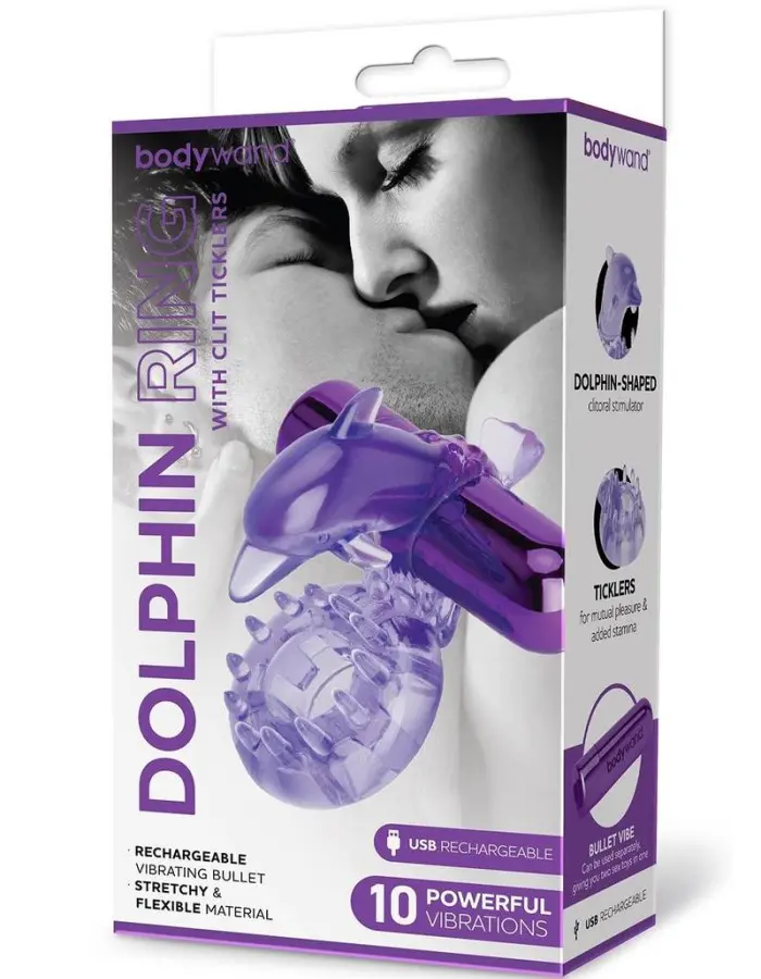 Bodywand Rechargeable Dolphin Ring With Ticklers - Purple