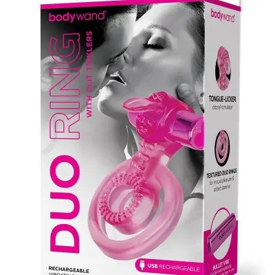 Bodywand Rechargeable Duo Ring With Clit Tickler - Pink