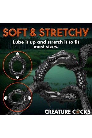 Black Caiman Silicone Cock Ring - Black