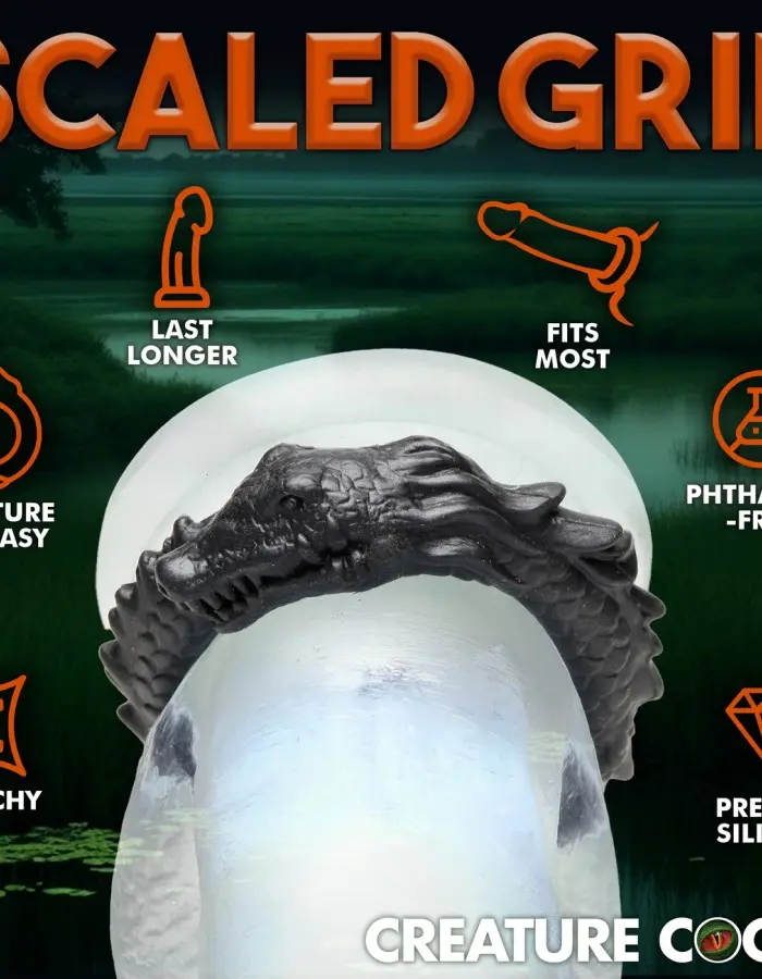 Black Caiman Silicone Cock Ring - Black