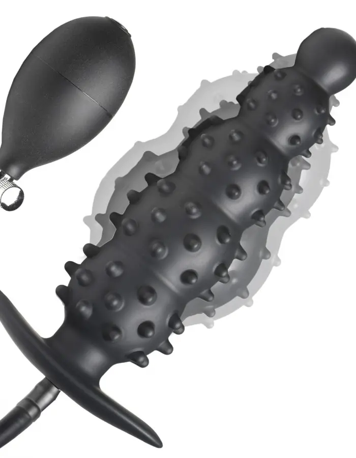 Ass Puffer Nubbed Inflatable Silicone Anal Plug -  Black